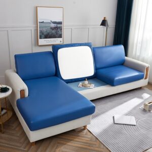 Blue Leather Faux Leather Cover for a seat cushion