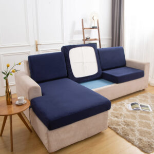 Blue Plush Cover for a seat cushion, 26-37 in