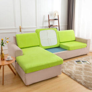 Green Plush Cover for a seat cushion, 26-37 in