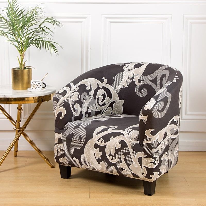Baroque Gray and Black Tub Chair Cover 2 Baroque Gray and Black Tub Chair Cover - Image 2