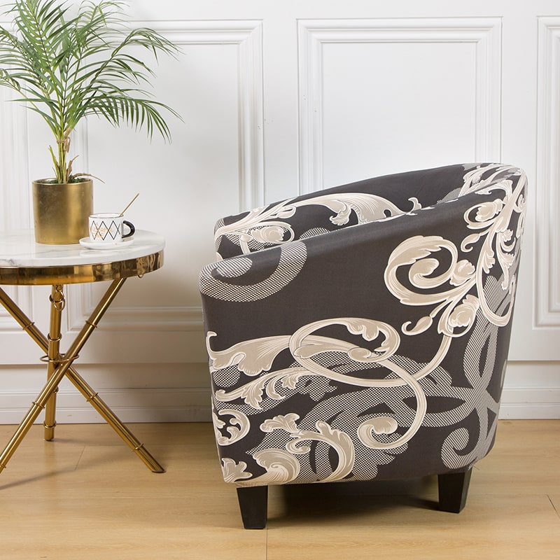 Baroque Gray and Black Tub Chair Cover 3 Baroque Gray and Black Tub Chair Cover - Image 3