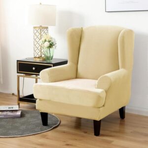 Beige Velvet Wingback Cover for an armchair