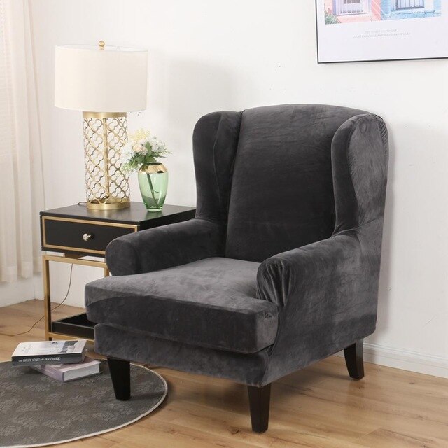 Gray Velvet Wingback Cover for an armchair 1 Gray Velvet Wingback Cover for an armchair
