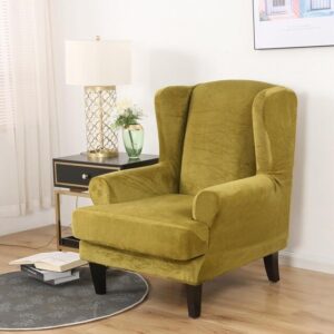 Olive Green Velvet Wingback Cover for an armchair