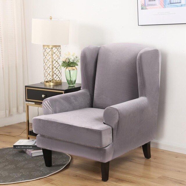 Light Gray Velvet Wingback Cover for an armchair 1 Light Gray Velvet Wingback Cover for an armchair