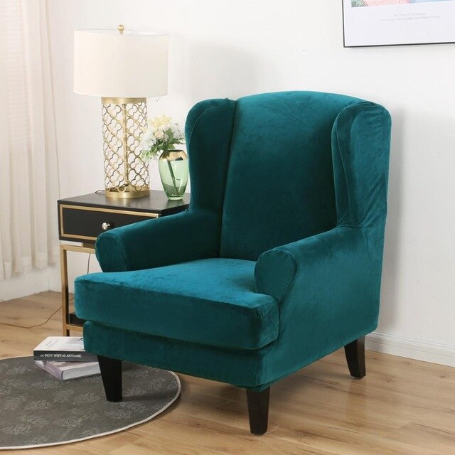 Teal Velvet Wingback Cover for an armchair 1 Teal Velvet Wingback Cover for an armchair