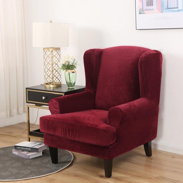 Burgundy Velvet Wingback Cover for an armchair 1 Burgundy Velvet Wingback Cover for an armchair