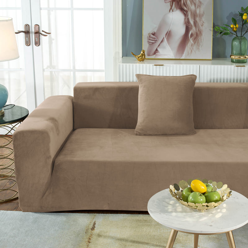 Suede-Effect Velvet Corner Sofa Cover 3 Suede-Effect Velvet Corner Sofa Cover - Image 3