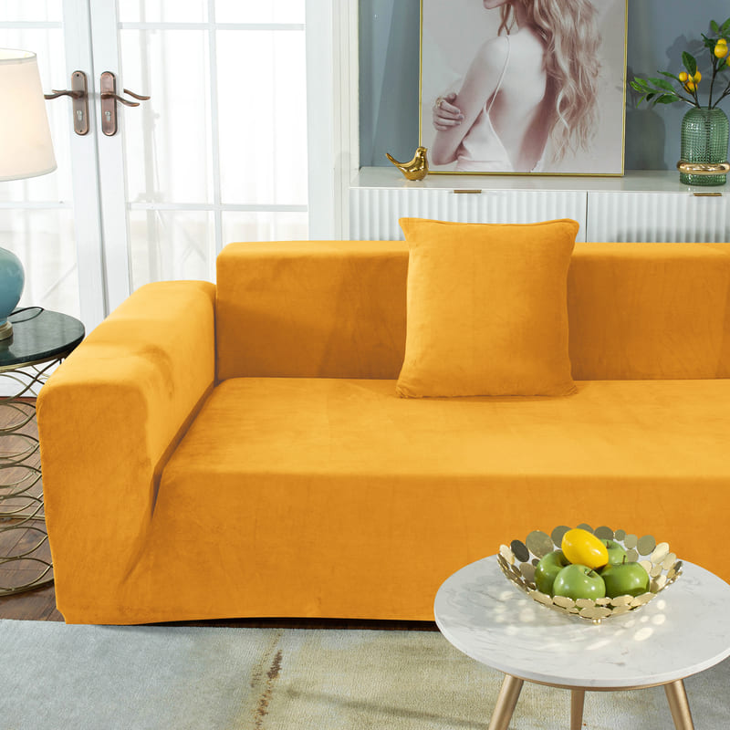 Mustard Yellow Velvet Corner Sofa Cover 3 Mustard Yellow Velvet Corner Sofa Cover - Image 3