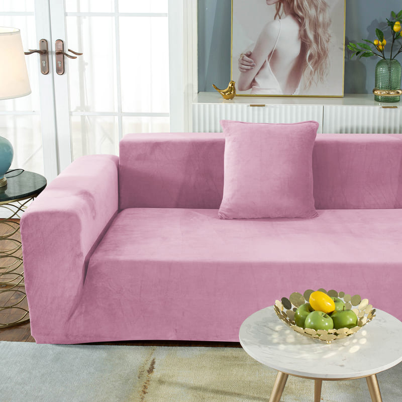 Blush Pink Velvet Corner Sofa Cover 3 Blush Pink Velvet Corner Sofa Cover - Image 3
