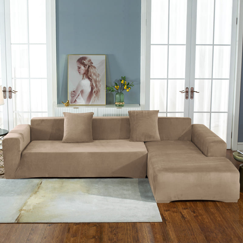 Suede-Effect Velvet Corner Sofa Cover 1 Suede-Effect Velvet Corner Sofa Cover