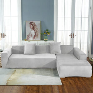 Silver Gray Velvet Corner Sofa Cover