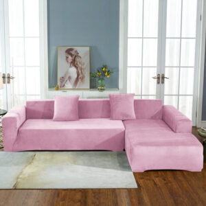 Blush Pink Velvet Corner Sofa Cover
