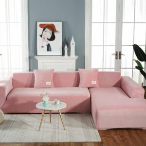 Powder Pink Velvet Corner Sofa Cover