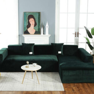 Dark Forest Green Velvet Corner Sofa Cover