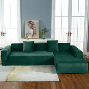 Pine Green Velvet Corner Sofa Cover