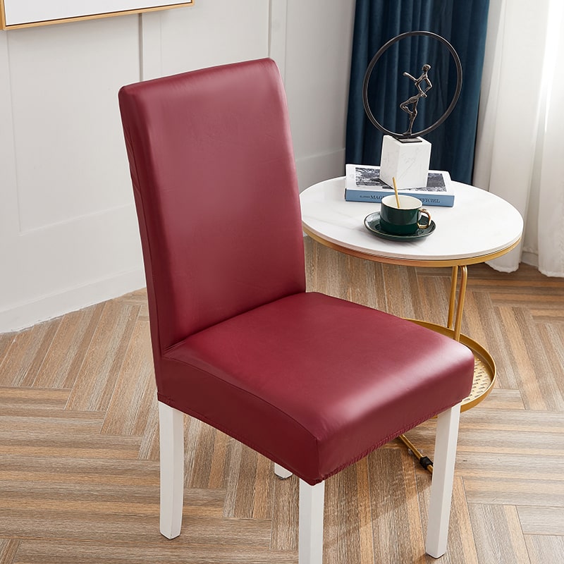 Carmine Red Faux Leather Dining Chair Cover 3 Carmine Red Faux Leather Dining Chair Cover - Image 3