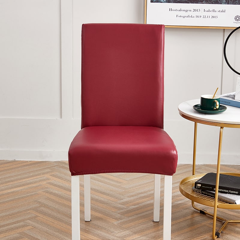 Carmine Red Faux Leather Dining Chair Cover 2 Carmine Red Faux Leather Dining Chair Cover - Image 2