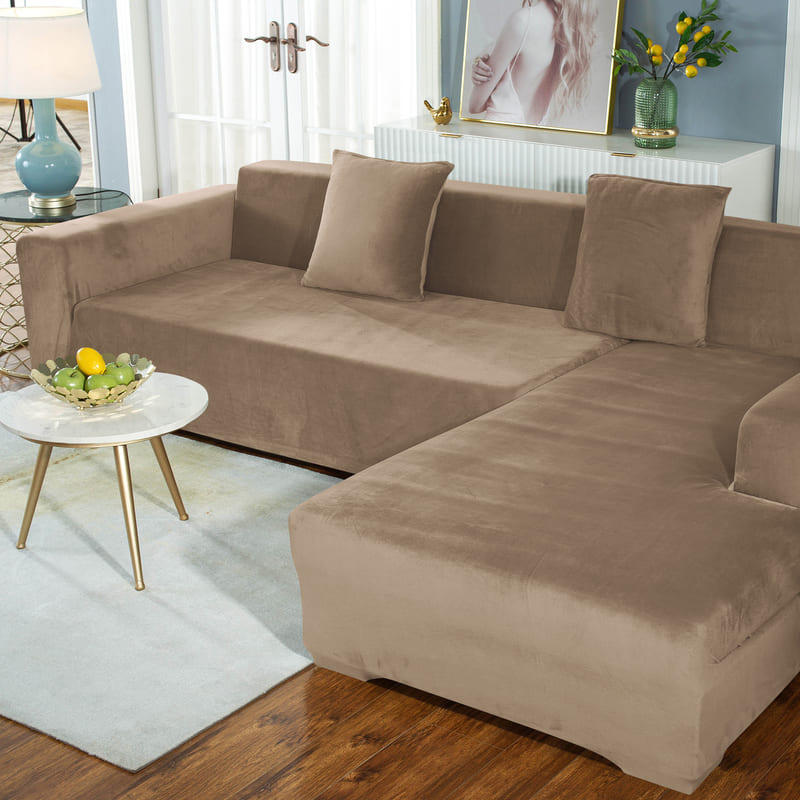 Suede-Effect Velvet Corner Sofa Cover 2 Suede-Effect Velvet Corner Sofa Cover - Image 2