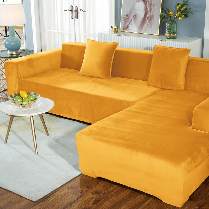 Mustard Yellow Velvet Corner Sofa Cover 2 Mustard Yellow Velvet Corner Sofa Cover - Image 2