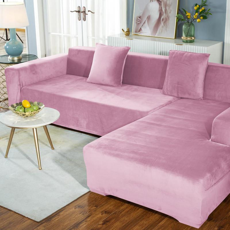 Blush Pink Velvet Corner Sofa Cover 2 Blush Pink Velvet Corner Sofa Cover - Image 2